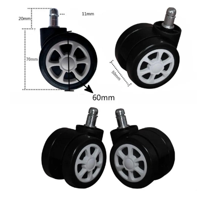 Bộ 5 bánh xe cho ghế chơi game và ghế văn phòng, có chốt tiêu chuẩn 11mm, bánh xe PU chống trầy xước, xoay 360° và dễ dàng lắp đặt: CB12 - $hienthicat